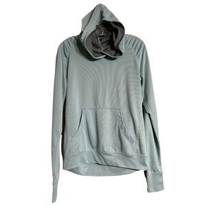 Patagonia Light Blue Mesh Knit Pull Over Hoodie Thumb Holes Sz Medium